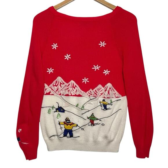 Ugly Christmas Sweater Sweaters - VINTAGE Cyn Les 1970s Colorblocked Ski Embroidered Long Sleeve Sweater
